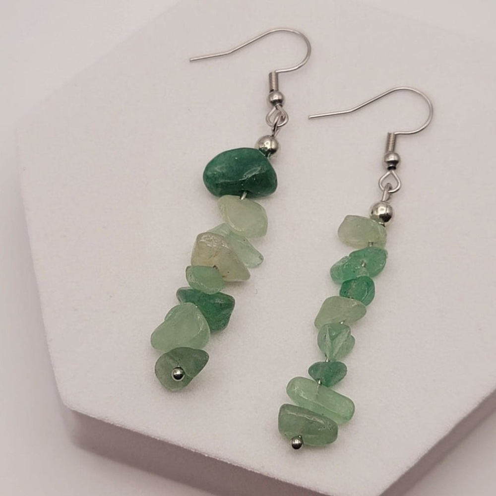 New Loose Natural Green Aventurine Gold Sterling Silver Hook Handmade Earrings - Picture 9 of 9